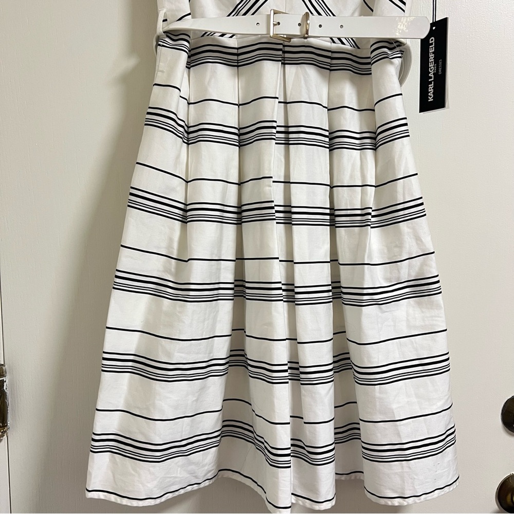 Karl Lagerfeld Paris Chevron Striped Belted Midi Dress Black & White Size 6 NWT - Picture 4 of 14